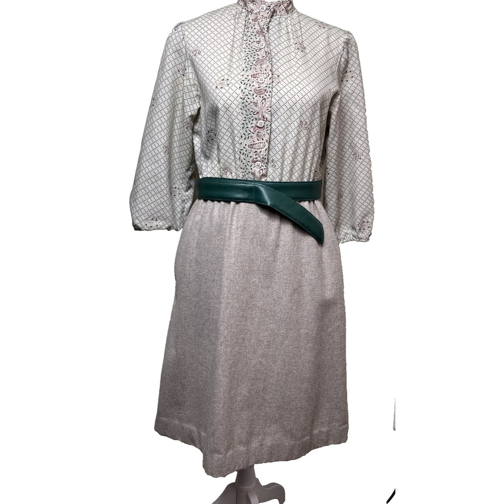 Vtg 1970s Shelby Place Mod Geometric Paisley Mock Neck Belted Skirt Dress 8 USA - Picture 1 of 9
